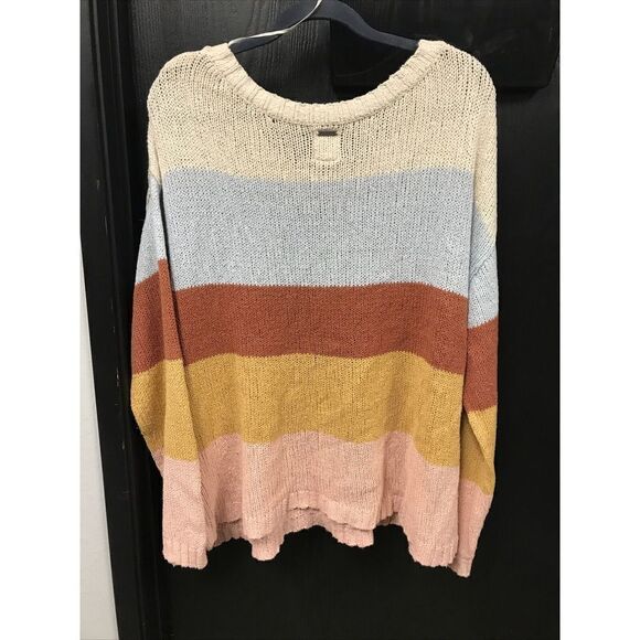 Billabong Sweater Women L Multi Striped Knit Long Sleeve Round Neck Pullover - Picture 12 of 12